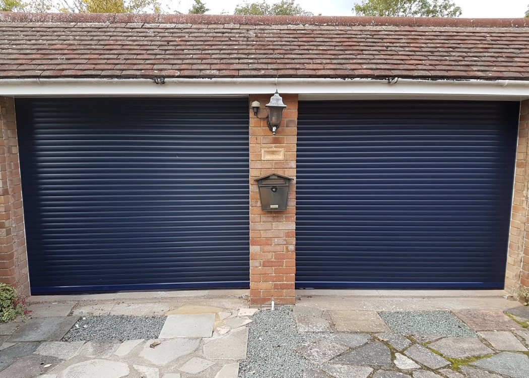 image of a dark blue double garage