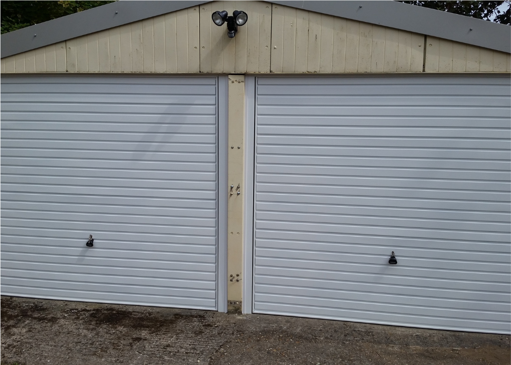 image of a double white garage door