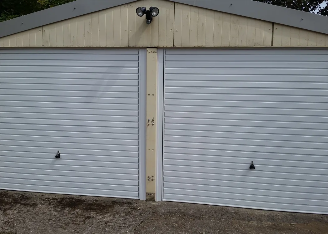 image of a double white garage door
